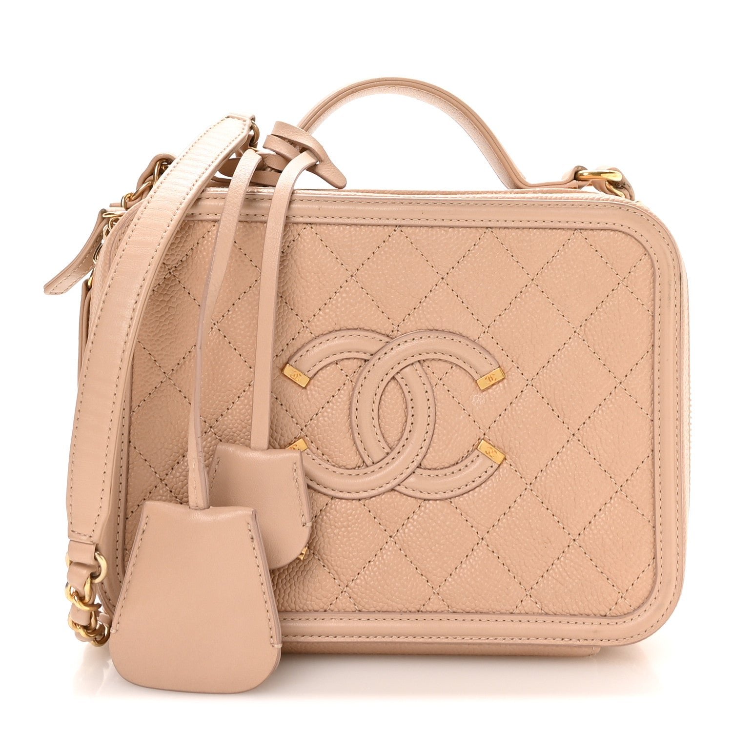 Chanel Caviar Quilted Medium CC Filigree Vanity Case Beige
