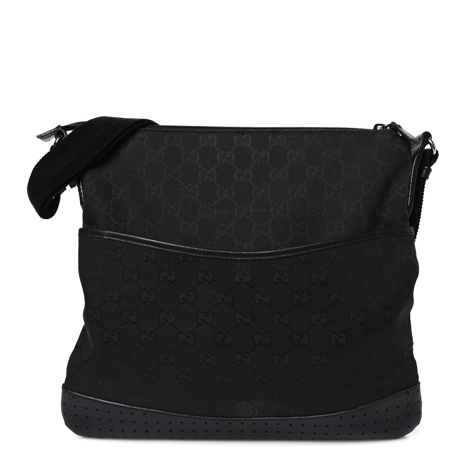 Gucci Monogram Calfskin Perforated Medium Flat Messenger Bag Black