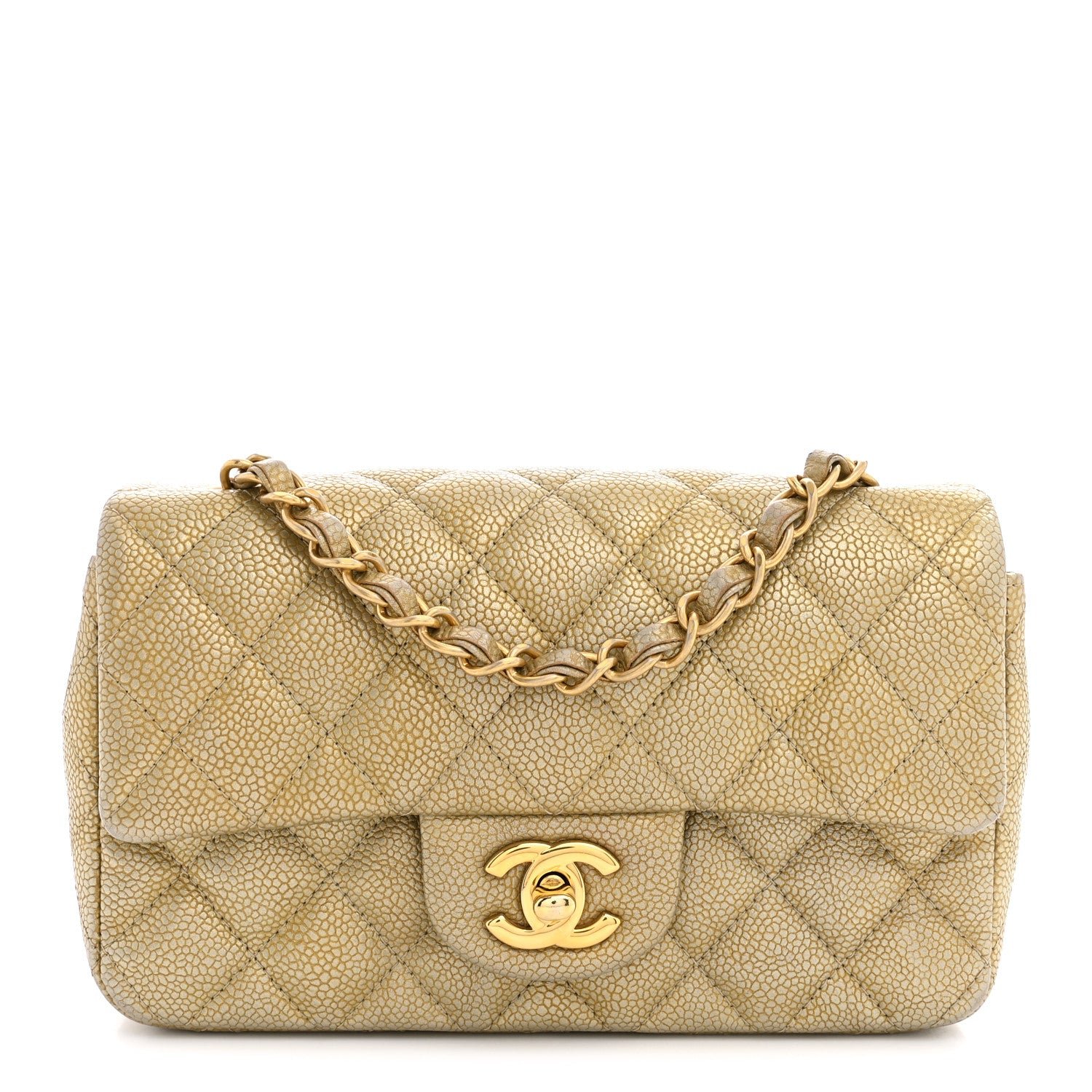 Chanel Metallic Caviar Quilted Mini Rectangular Flap Gold