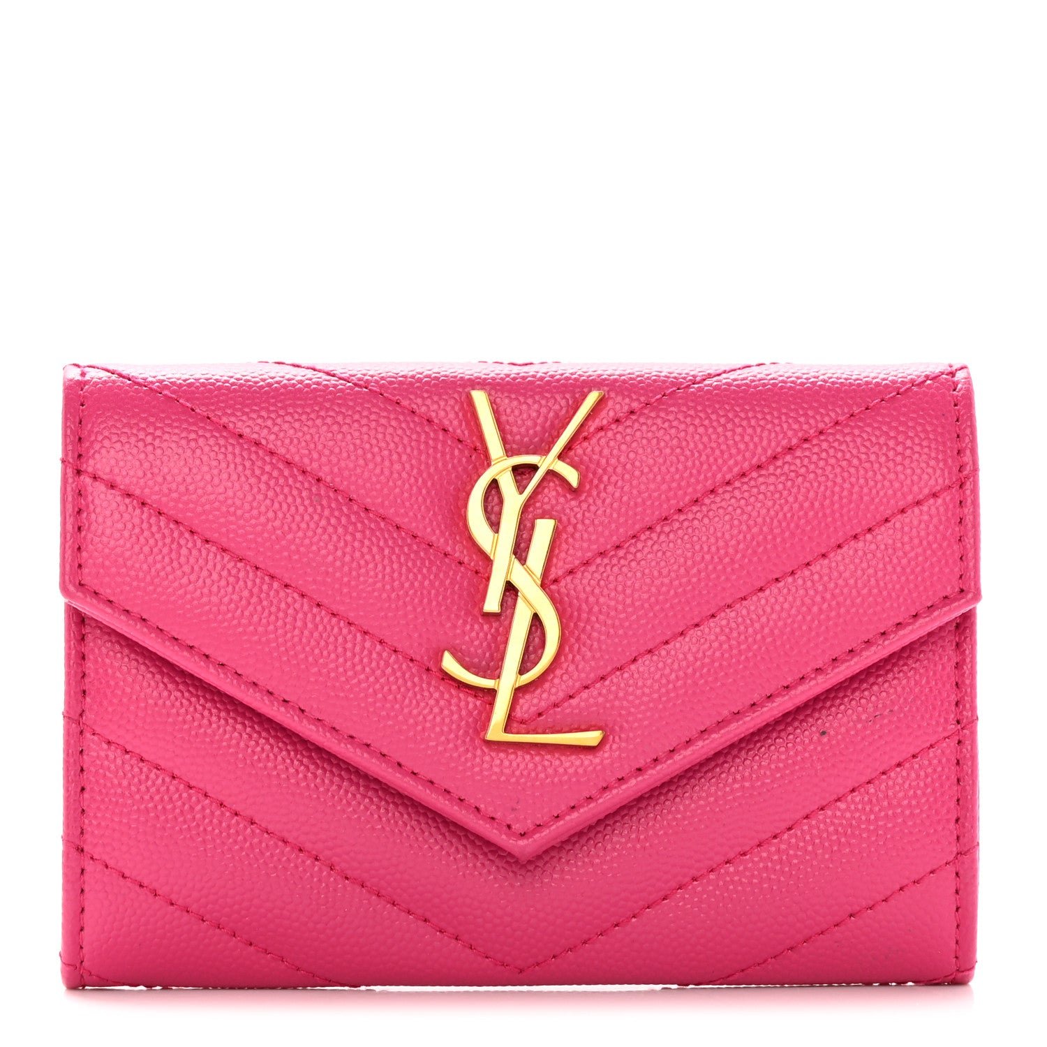Saint Laurent Grain De Poudre Matelasse Chevron Small Monogram Envelope Wallet Bubblegum