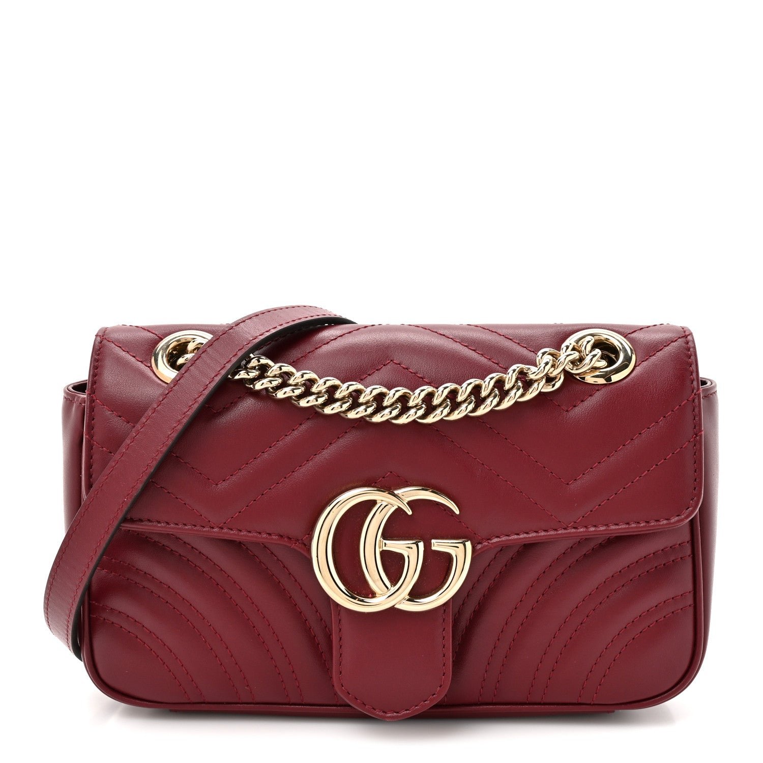 Gucci Calfskin Matelasse Mini GG Marmont Shoulder Bag Rosso Ancora