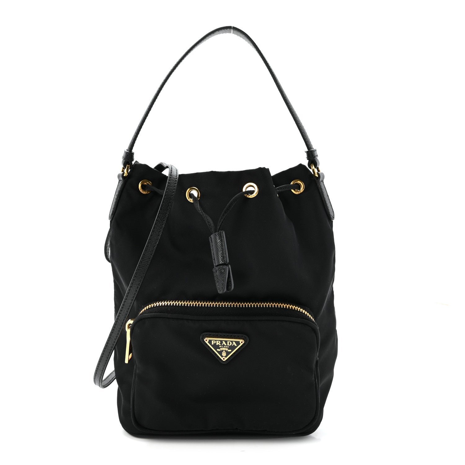 Prada Saffiano Tessuto Nylon Mini Bucket Crossbody Bag Black