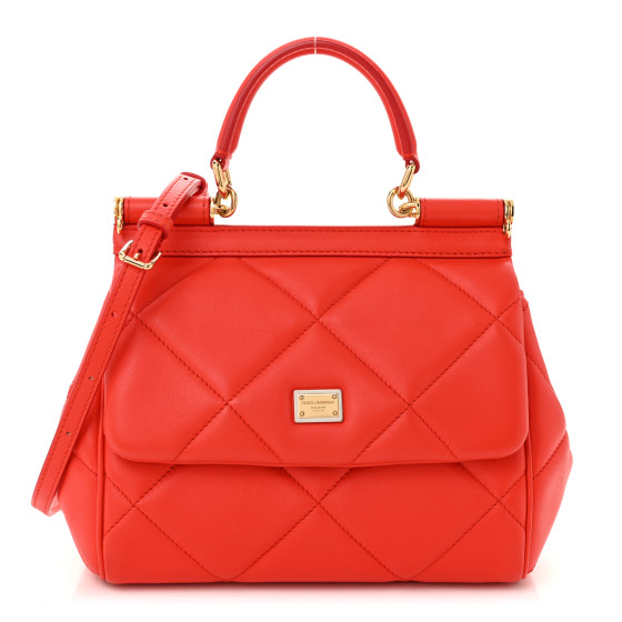 Dolce & Gabbana Calfskin Quilted Small Miss Sicily Satchel Red