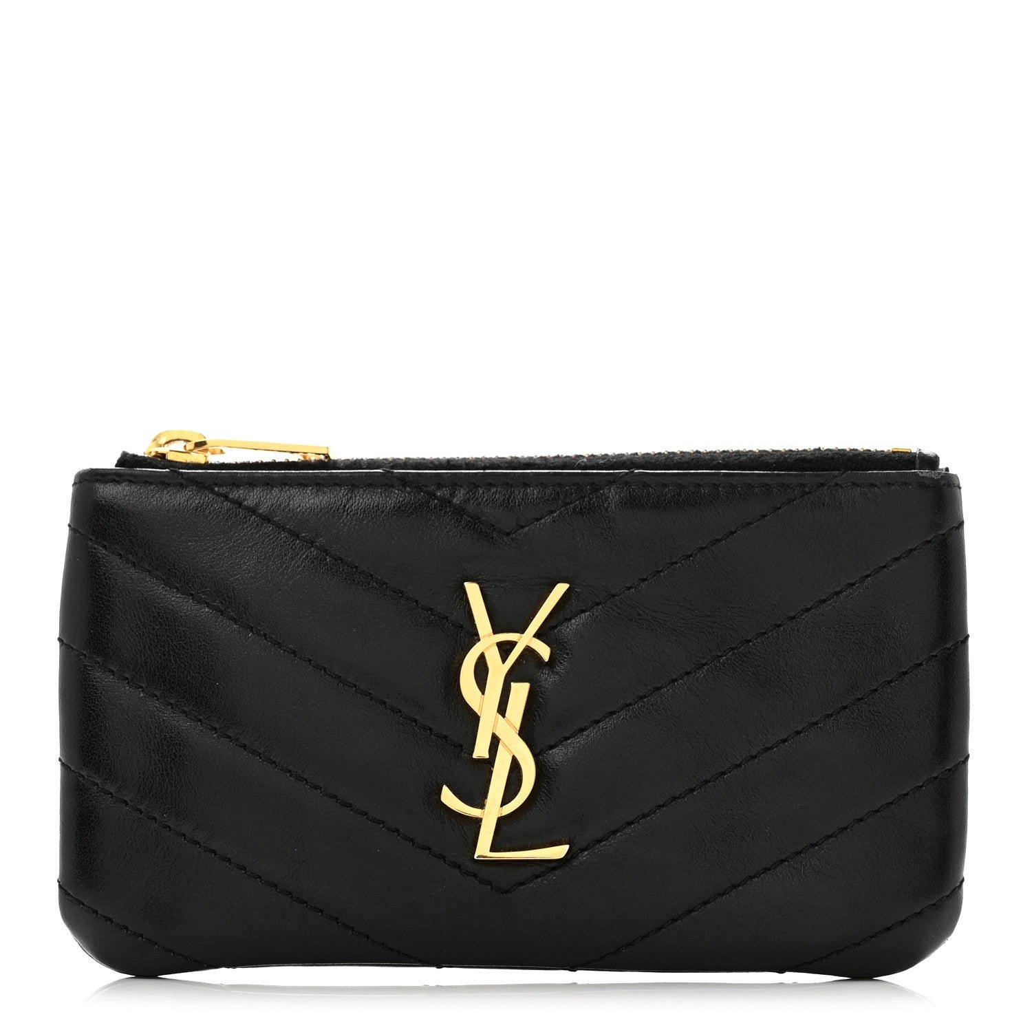 Saint Laurent Calfskin Matelasse Monogram Key Pouch Black