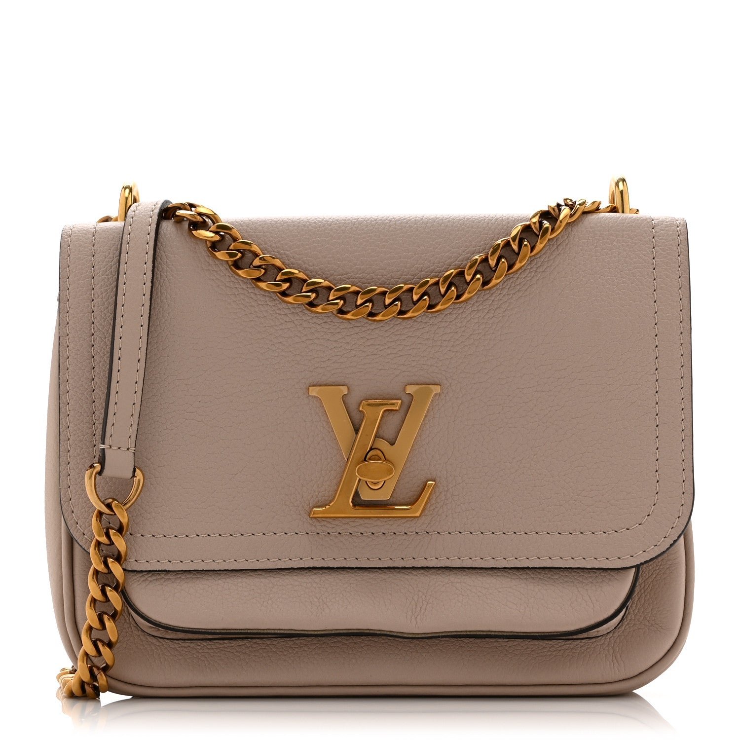 Louis Vuitton Grained Calfskin Lockme Chain Bag Greige