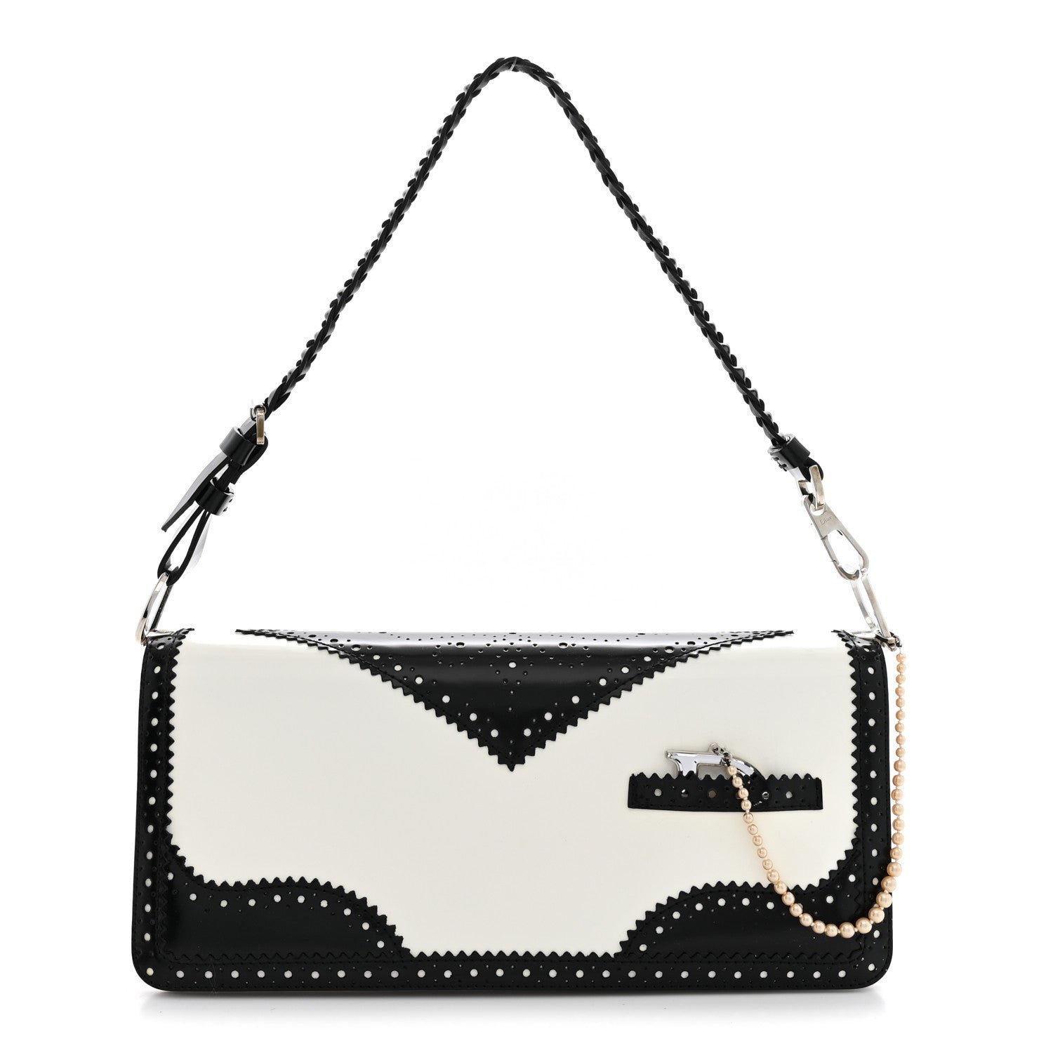 Dior Christian Dior Patent Calfskin D Trick Shoulder Bag Black White