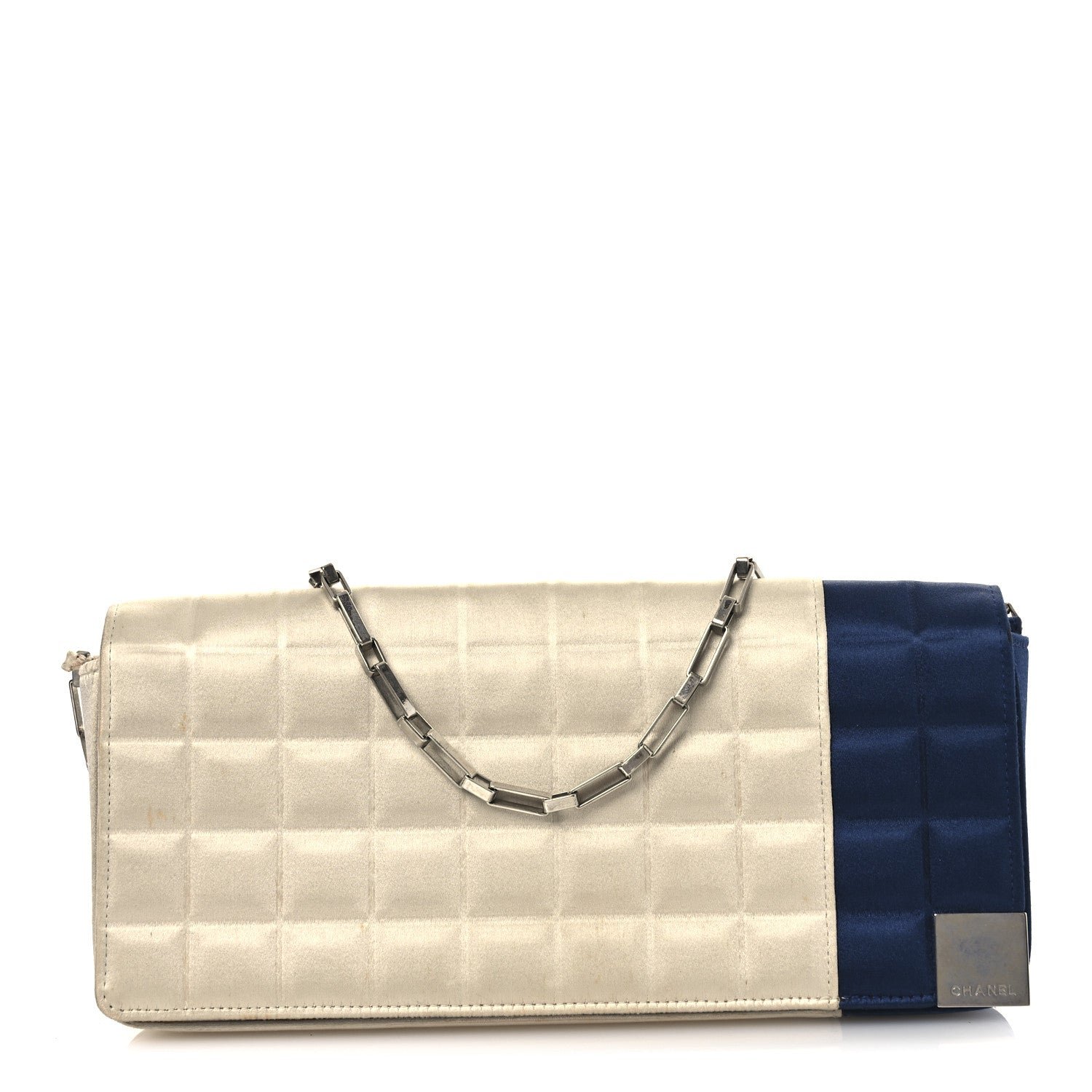 Chanel Satin Chocolate Bar Flap White Blue