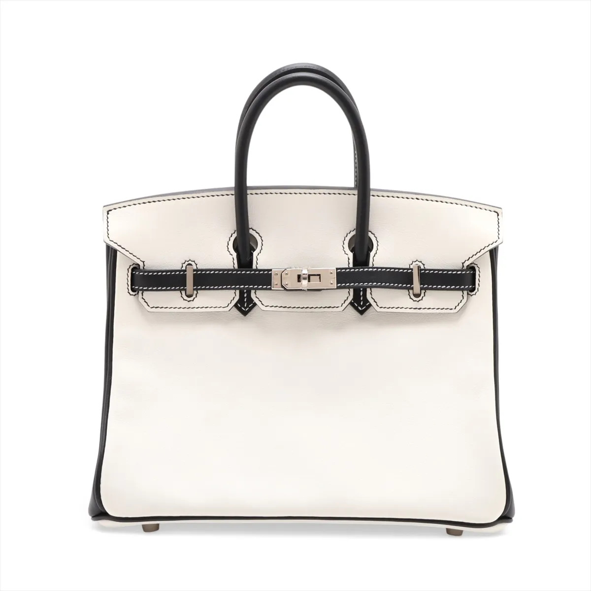 Hermès Birkin 25 Le Tournay Veau Swift White x black Silver Metal Fittings