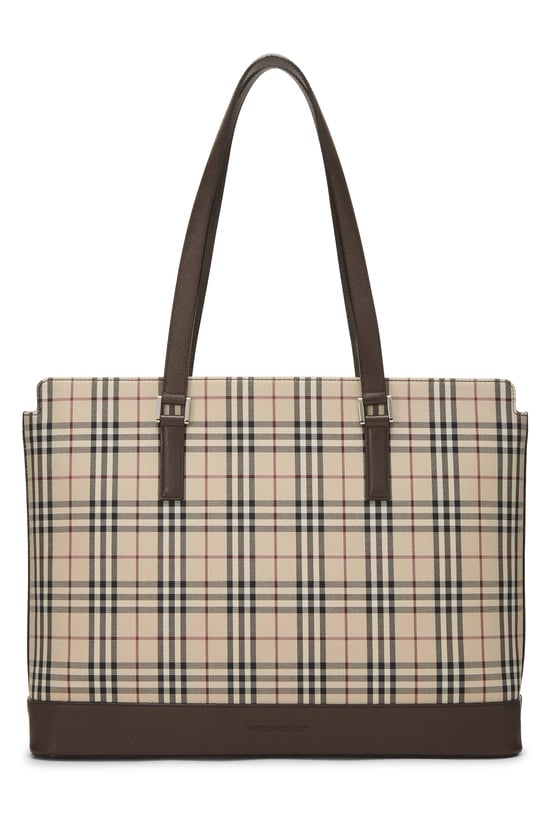 Brown Check Jacquard Canvas Zip Tote Medium