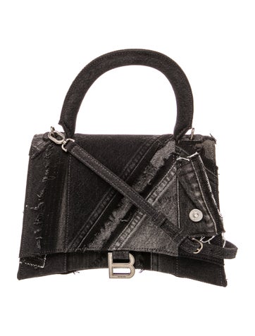 Denim Hourglass Top Handle Bag in Patchwork Denim Small