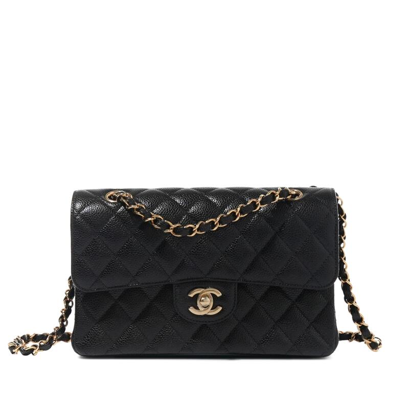 Black Quilted Caviar Small Timeless Double Flap Silver Hardware