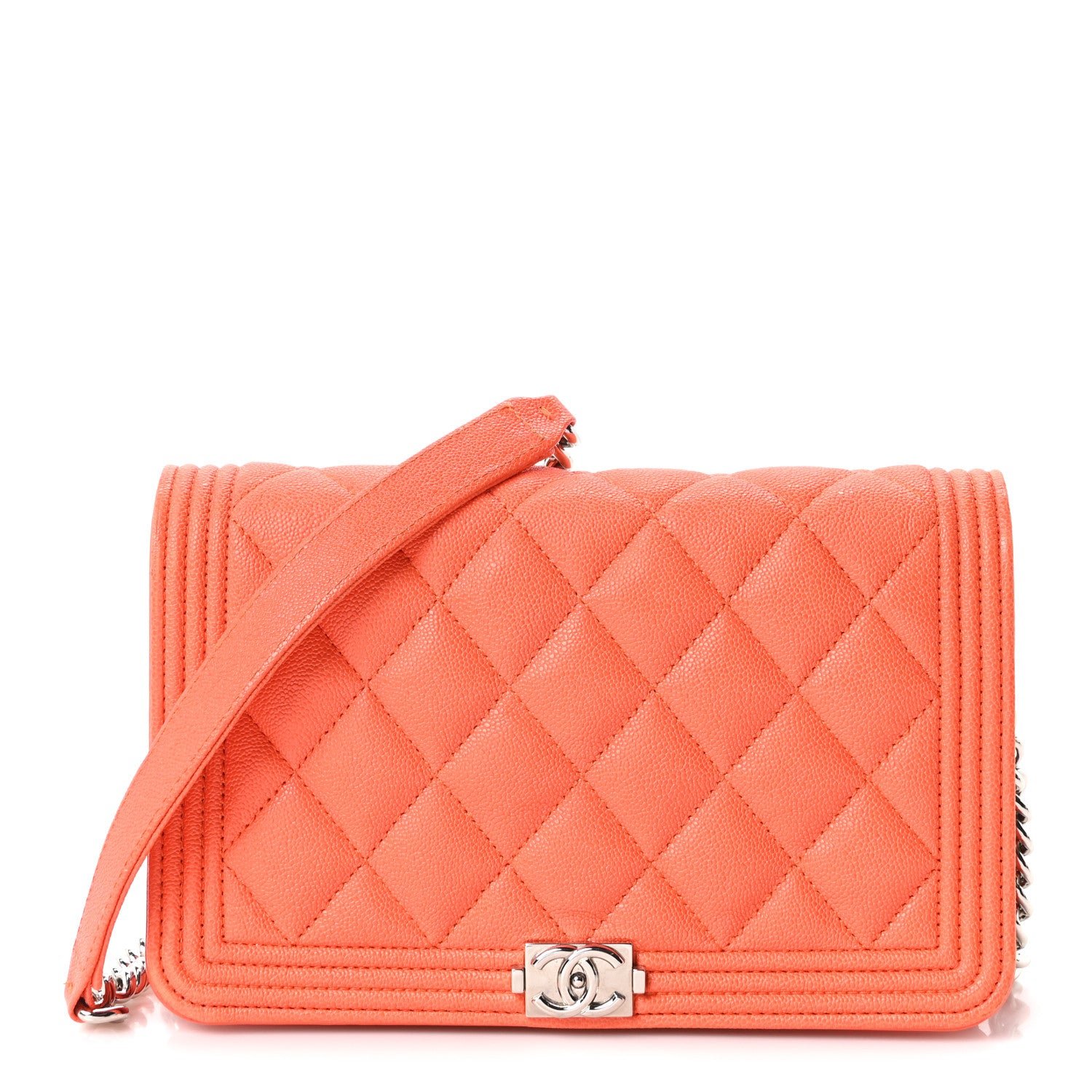 Chanel Caviar Quilted Boy Wallet On Chain WOC Orange