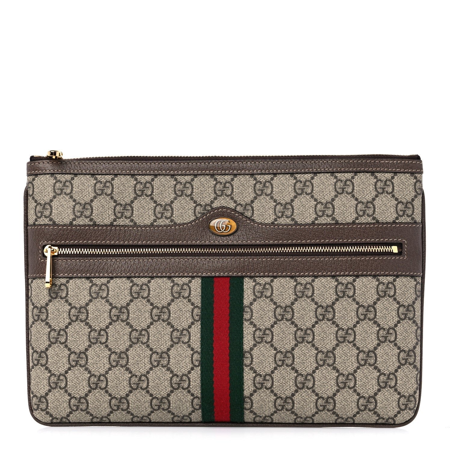 Gucci GG Supreme Monogram Large Ophidia Pouch Clutch Brown