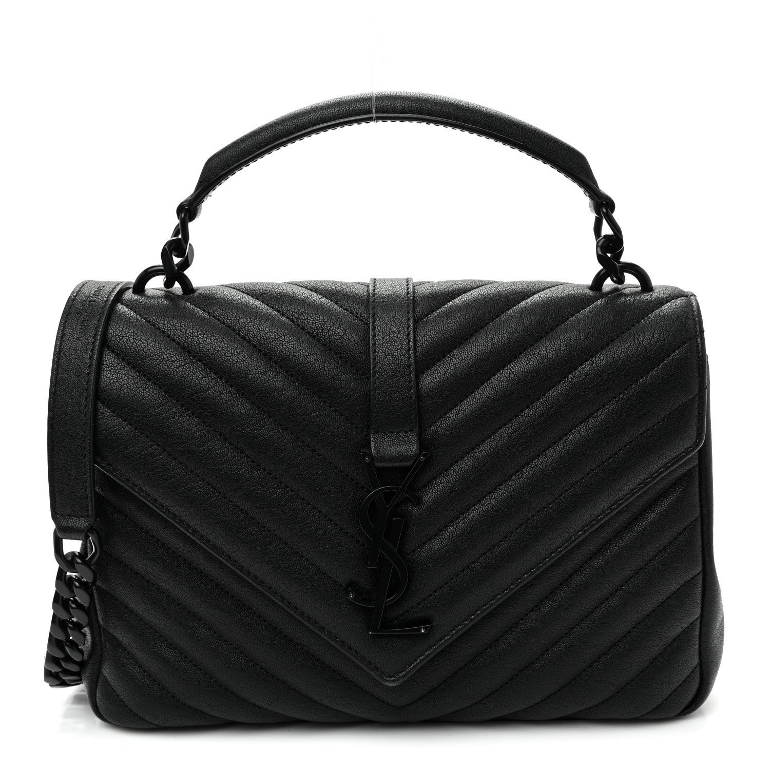Saint Laurent Sheepskin Matelasse Chevron Monogram Monochrome Medium College Bag Black