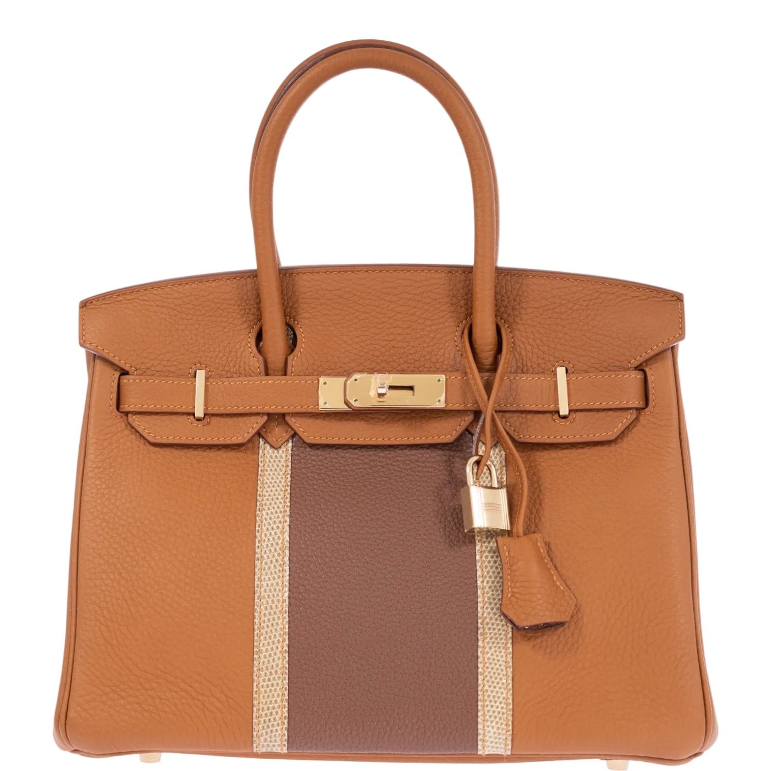 Hermes Hermès Club Birkin 30 Gold Clémence & Marron d'Inde Leather & Ficelle Lizard Permabrass Hardware
