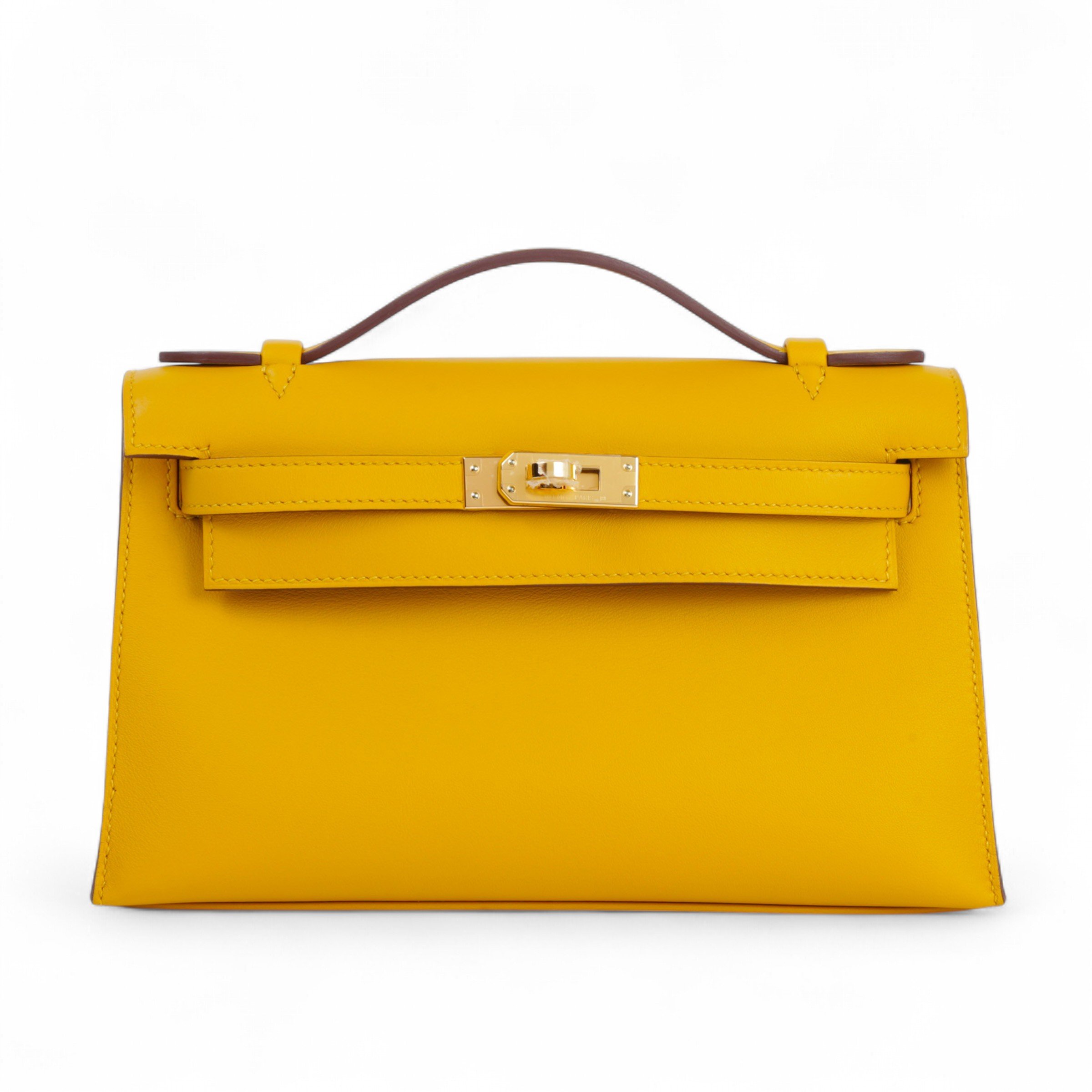 Hermes Unused ( Rank NS ) HERMÈS Kelly Pochette Jaune Ambre (9D) Swift Gold hardware Y (2020)