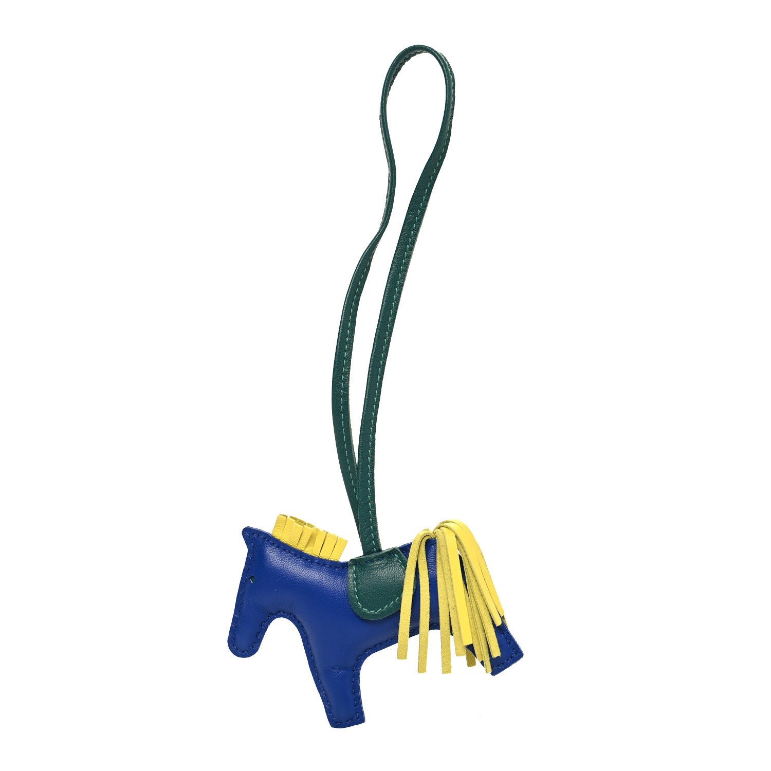 Hermes Milo Lambskin Grigri Rodeo Horse Bag Charm PM Bleu Electrique Lime Malachite