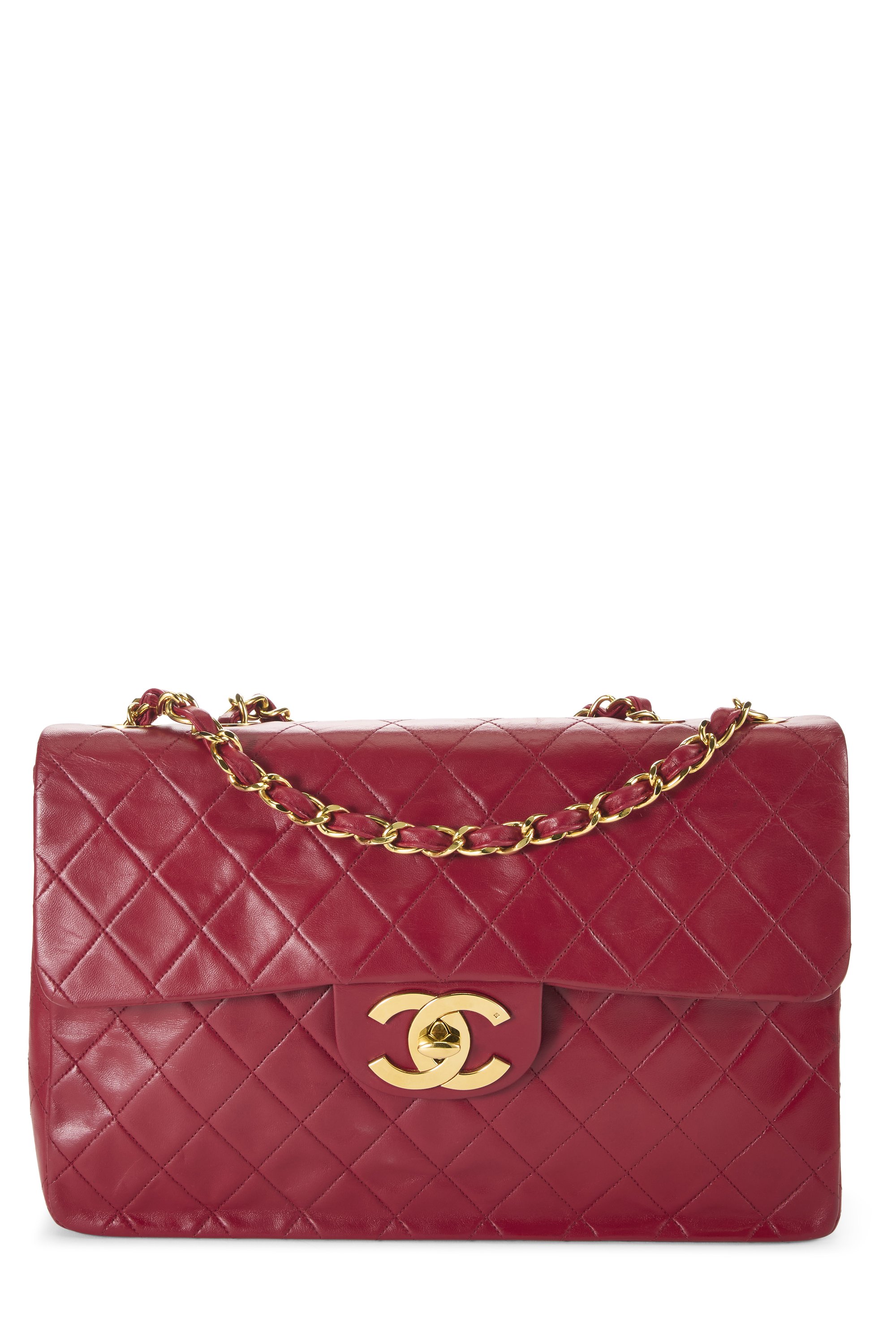 Red Quilted Lambskin Half Flap Maxi