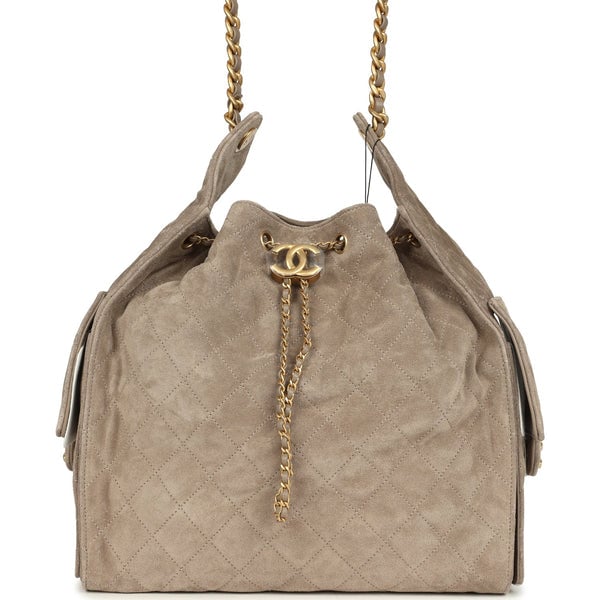 Chanel Medium 25 Hobo Bag Dark Grey Suede Antique Gold Hardware