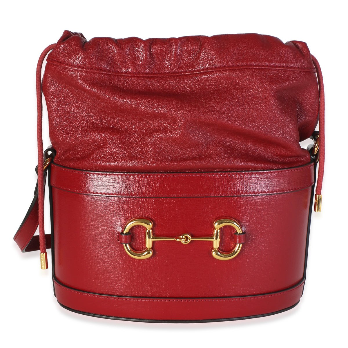 Red Calfskin Horsebit 1955 Drawstring Bucket Bag