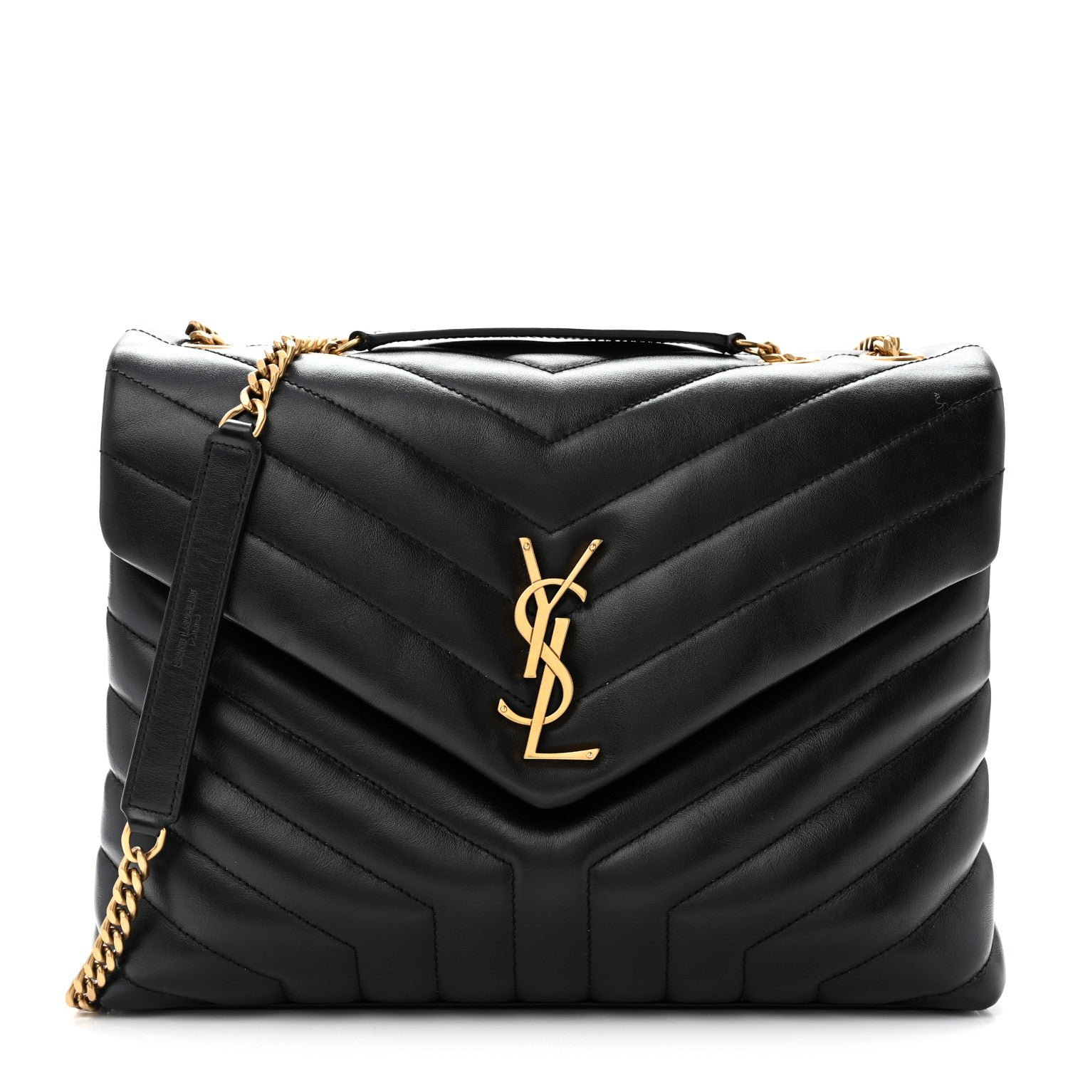 Saint Laurent Calfskin Y Quilted Monogram Medium Loulou Chain Satchel Black