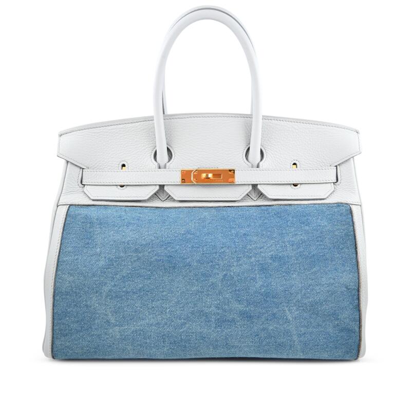 Hermes White Clemence and Denim Birkin 35 Gold Hardware, 2002