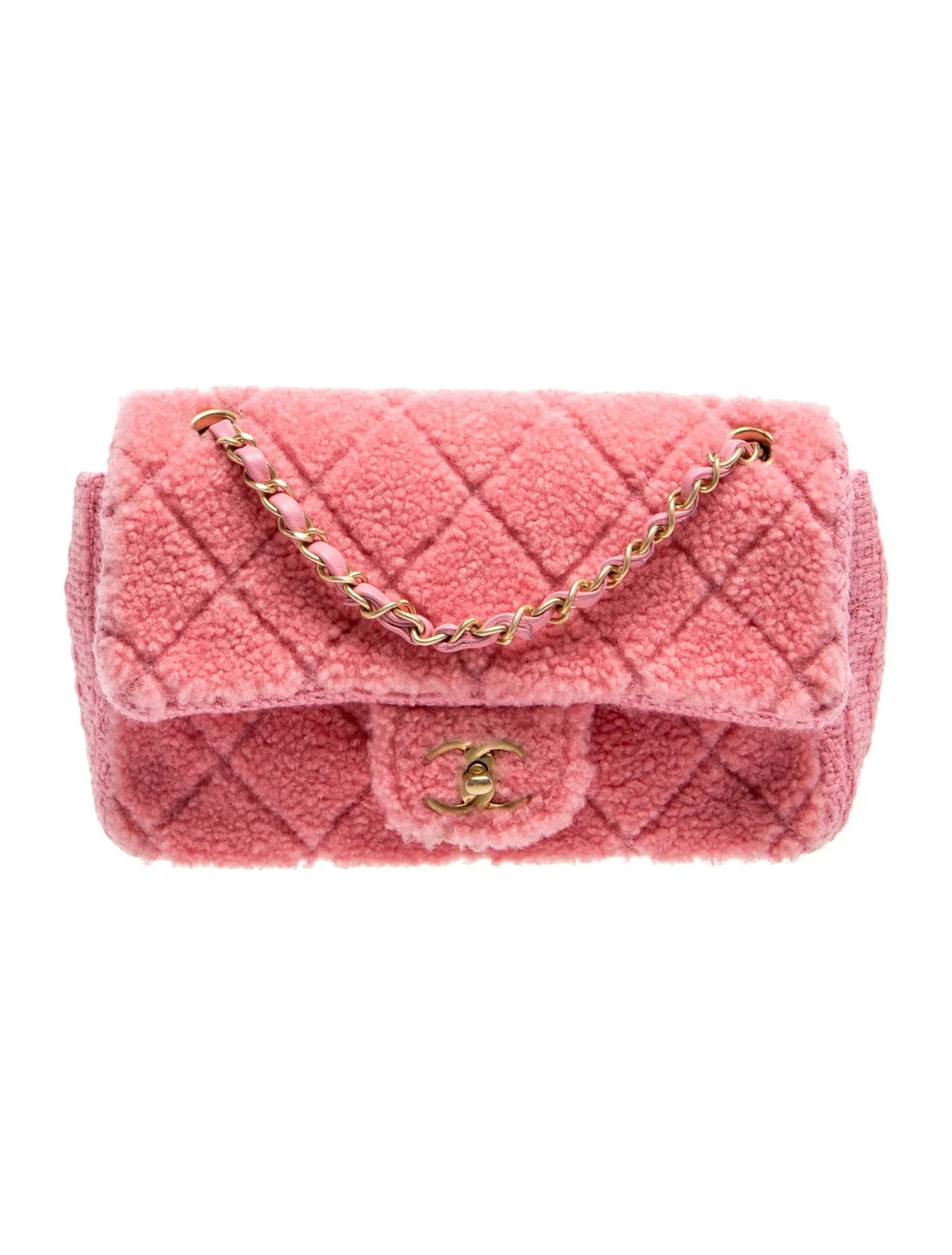 Medium Shearling Tweed Flap Bag