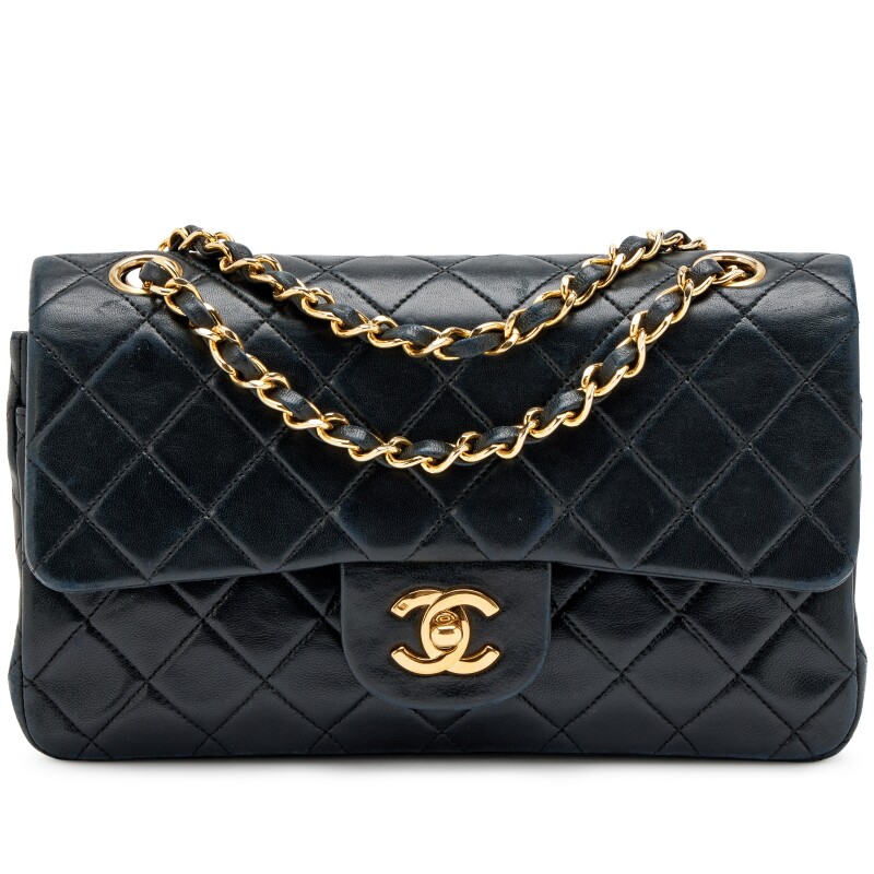 Vintage Black Quilted Lambskin Small Classic Double Flap Bag Gold Hardware, 1989-1991