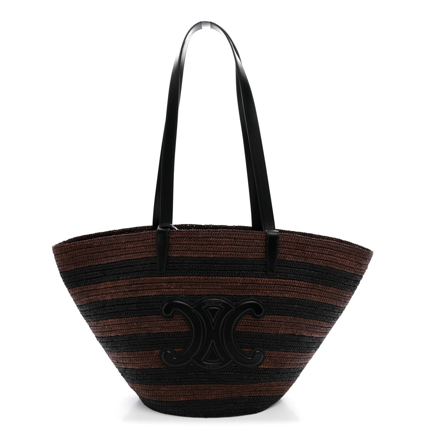 Celine Raffia Striped Calfskin Triomphe Couffin Panier Black Brown