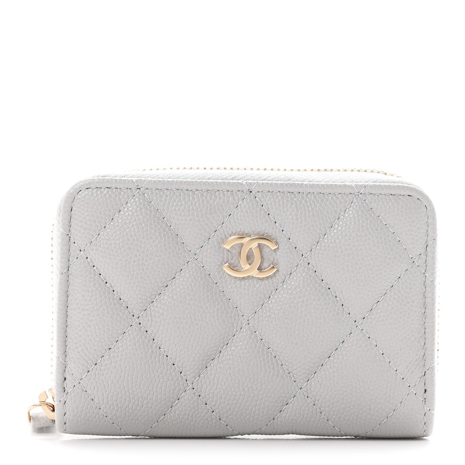 Chanel Caviar Quilted Zip Coin Purse Grey
