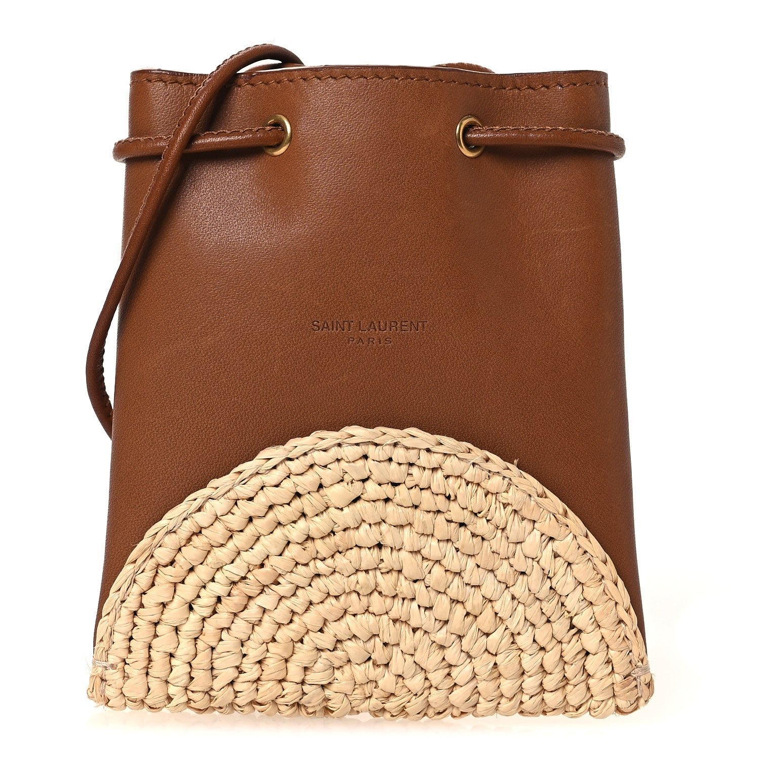 Saint Laurent Raffia Cassandre Mini Pochon Crossbody Bag Brick Natural
