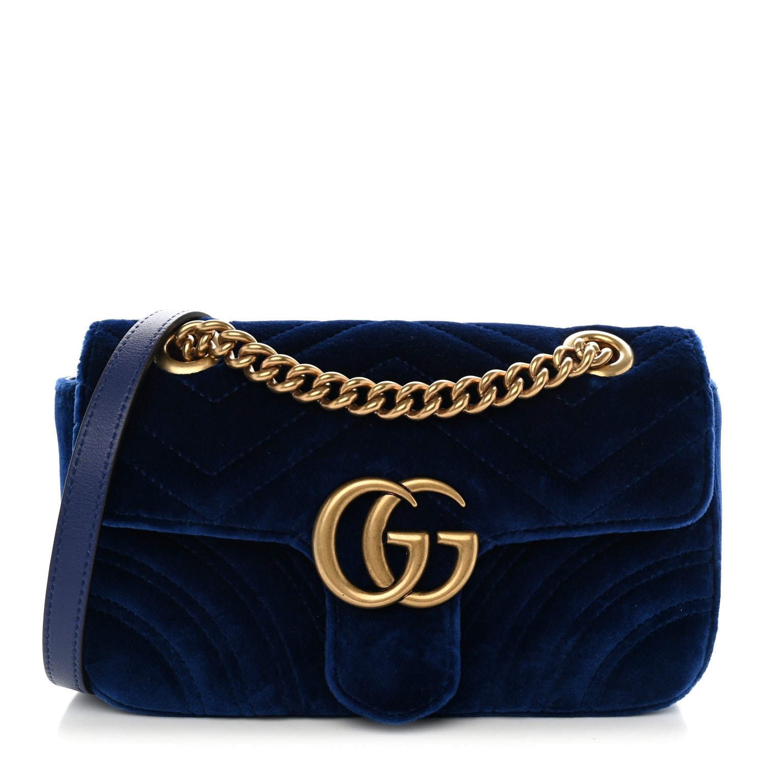 Gucci Velvet Matelasse Mini GG Marmont Shoulder Bag Cobalt Blue