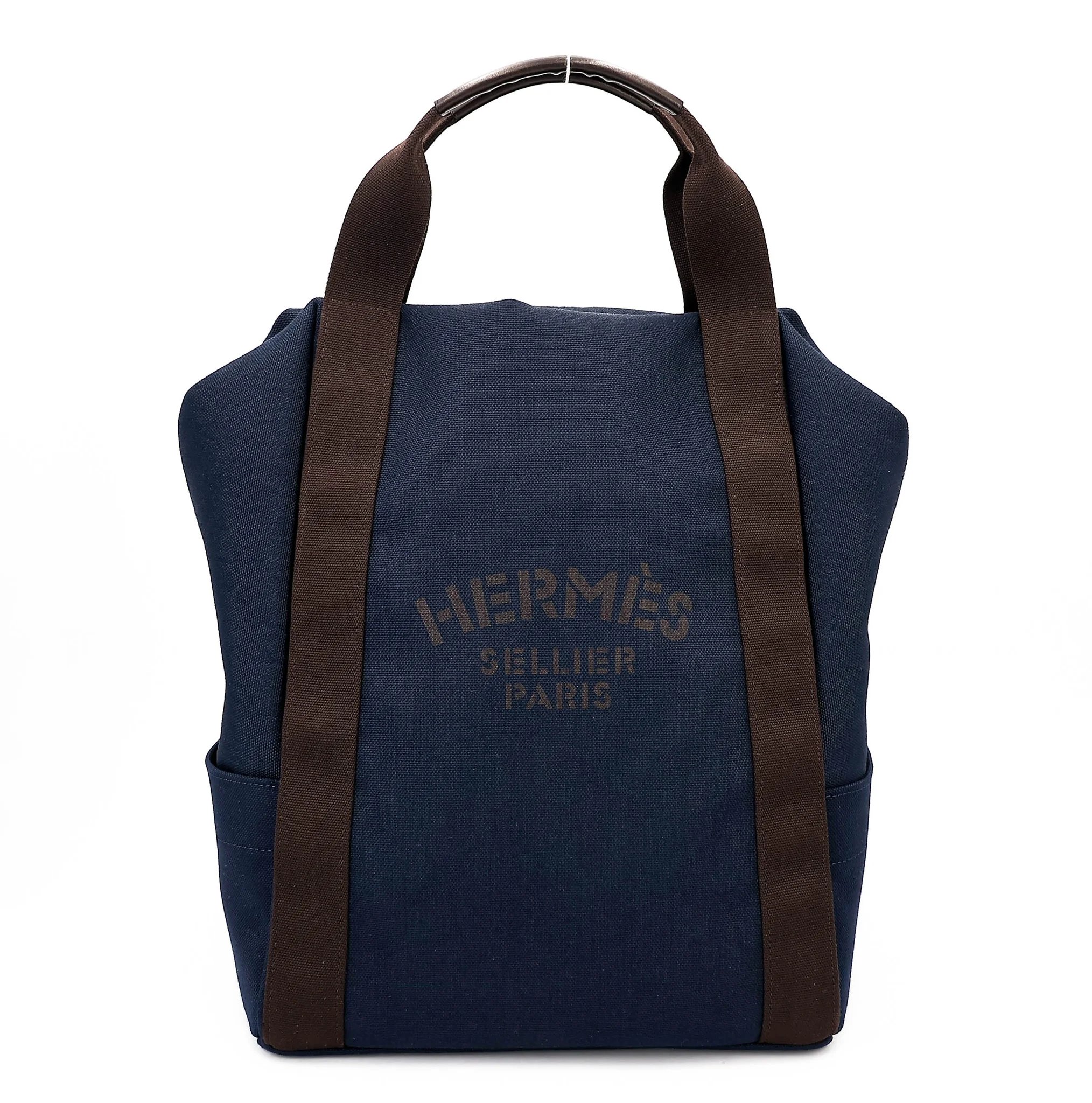 Unused ( Rank NS ) HERMÈS Sac a dos Groom backpack Navy (7U) Toile Chevrons canvas Palladium hardware