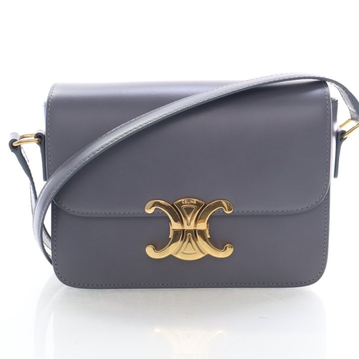 Celine Teen Shiny Calfskin Triomphe Flap Bag
