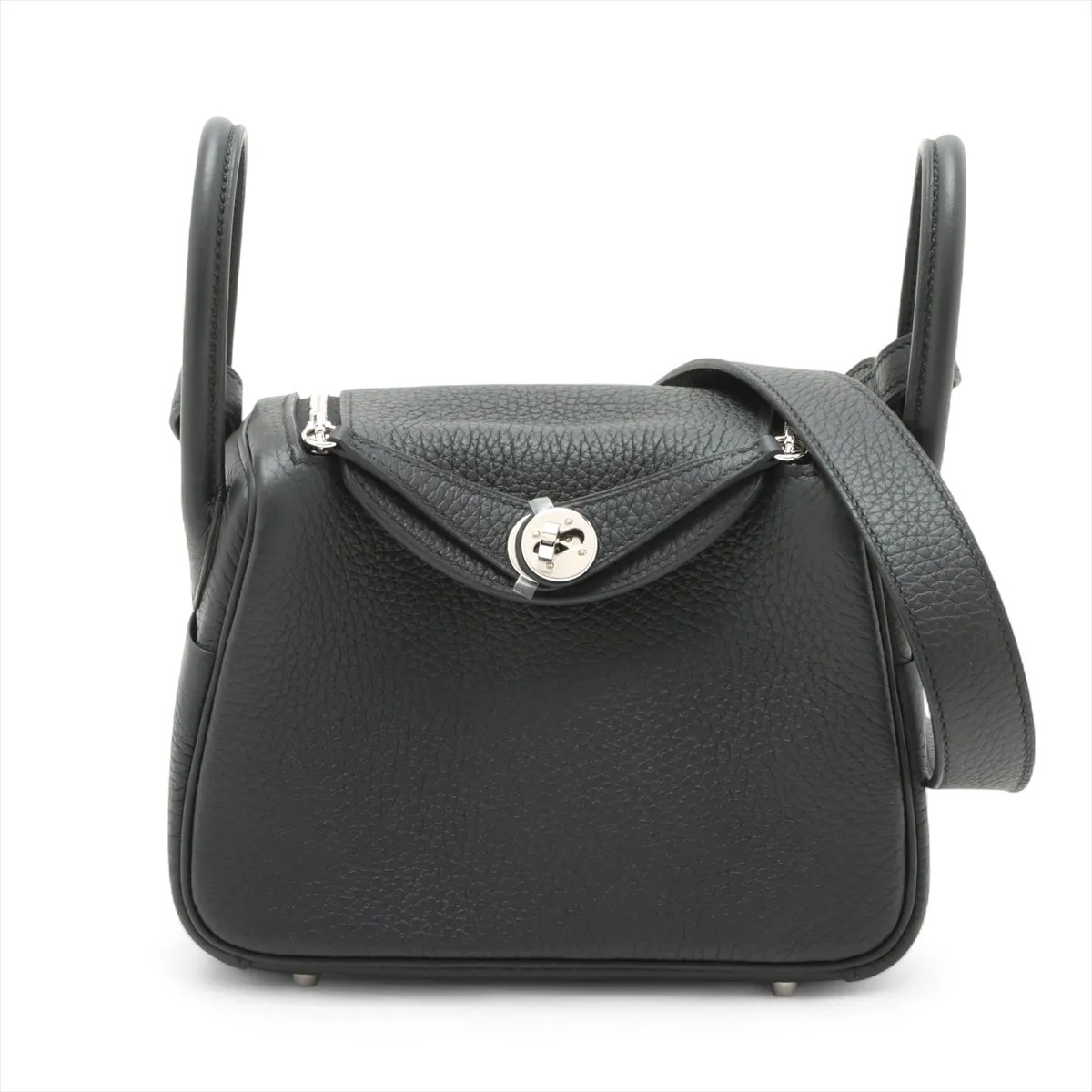 Hermès Lindy mini 20 Taurillon Clemence Black Silver Metal Fittings