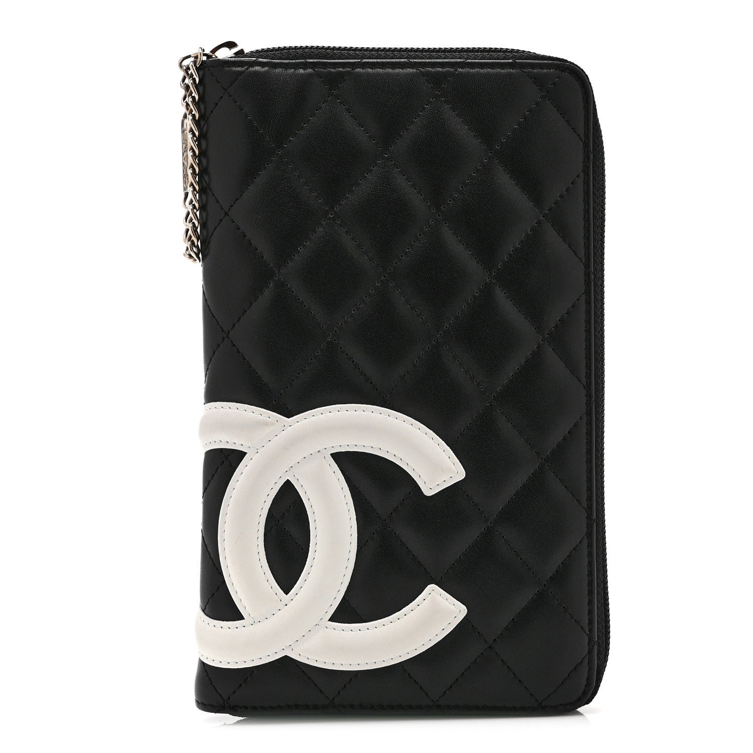 Chanel Calfskin Cambon Zip Around Organizer Wallet Black White