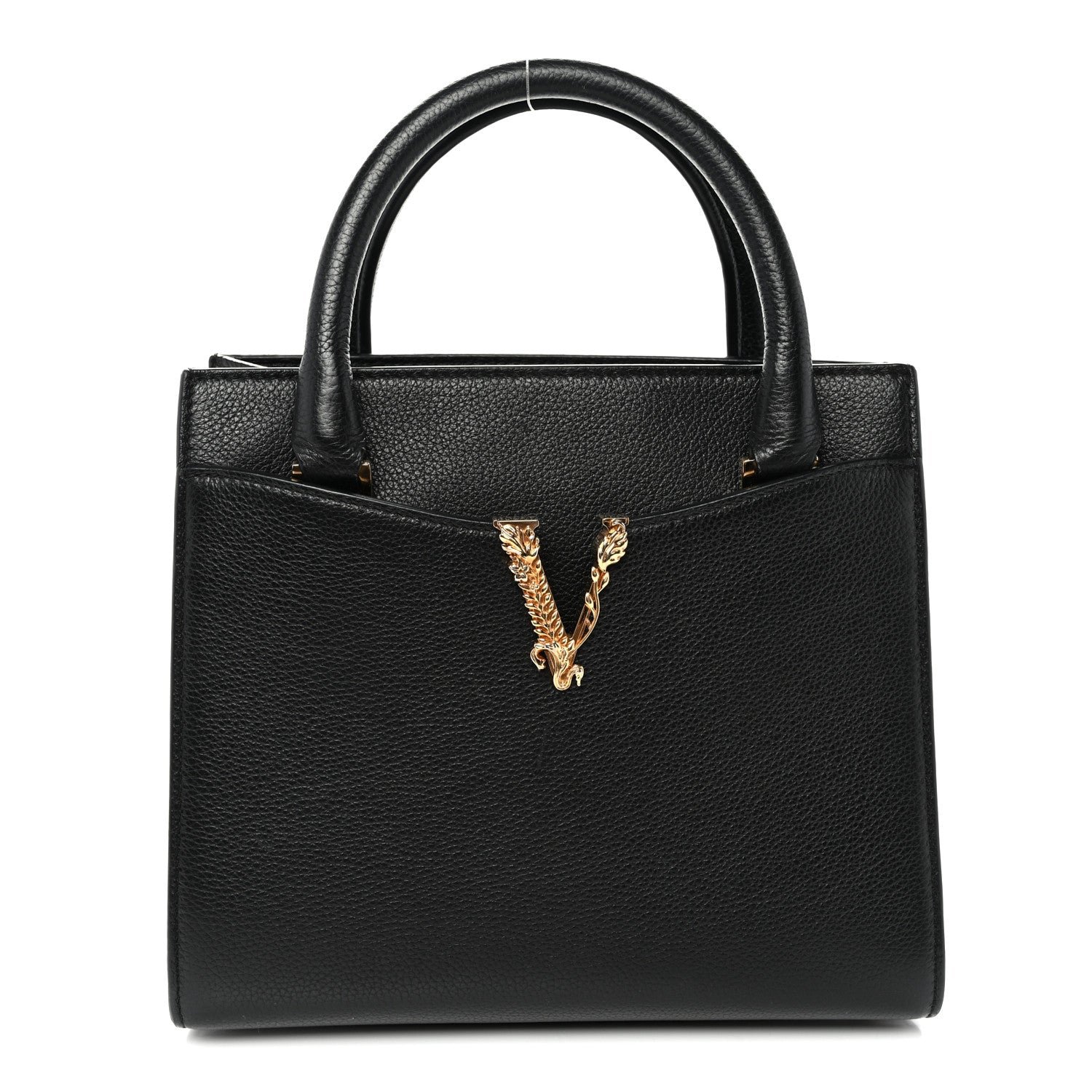 Versace Grainy Calfskin Virtus Top Handle Tote Black