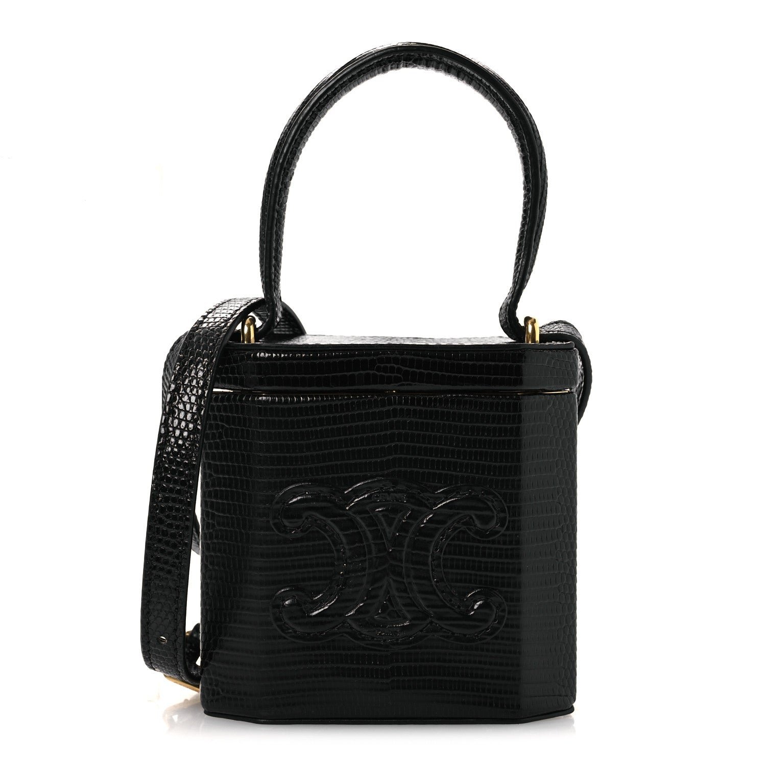 Celine Lizard  Triomphe Mini Vanity Case Black