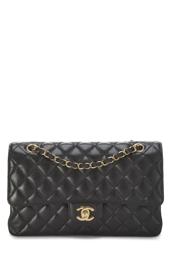 Black Quilted Caviar Classic Double Flap Medium