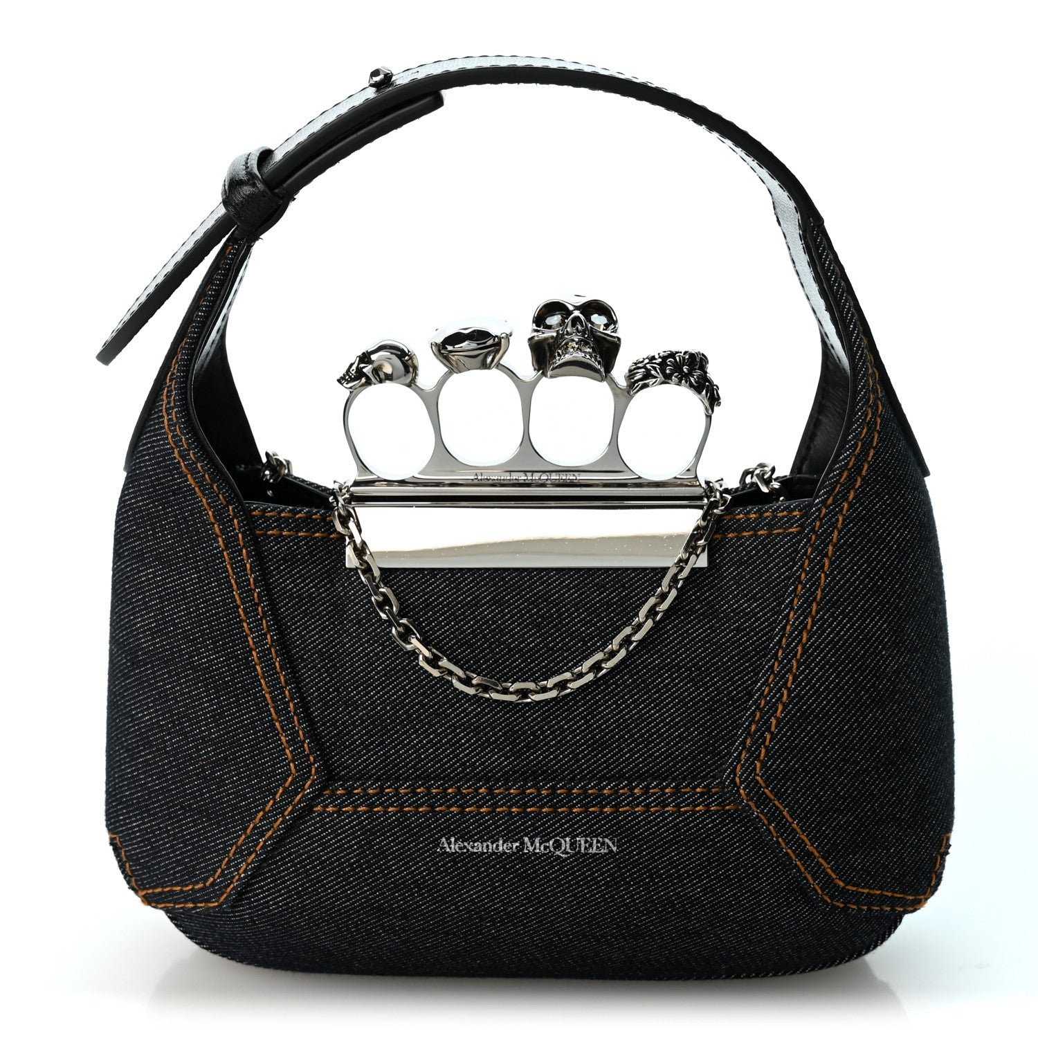 Alexander McQueen Denim Mini The Jeweled Hobo Blue