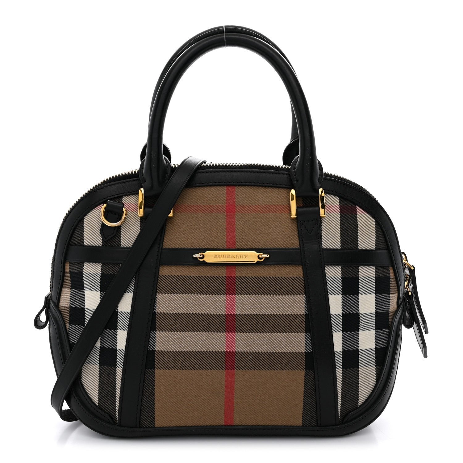 Burberry Bridle Calfskin House Check Small Orchard Bowling Bag Black