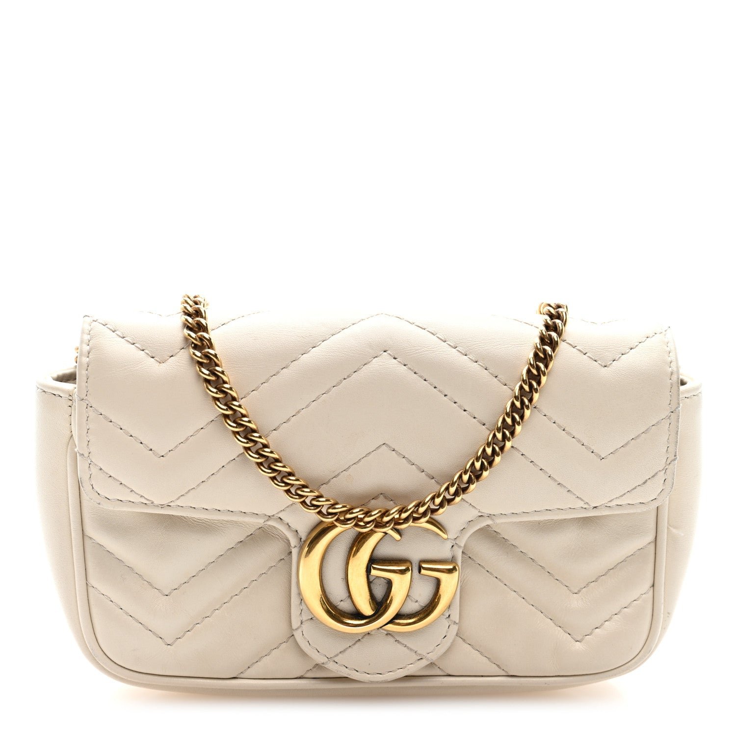 Gucci Calfskin Matelasse Super Mini GG Marmont Shoulder Bag White