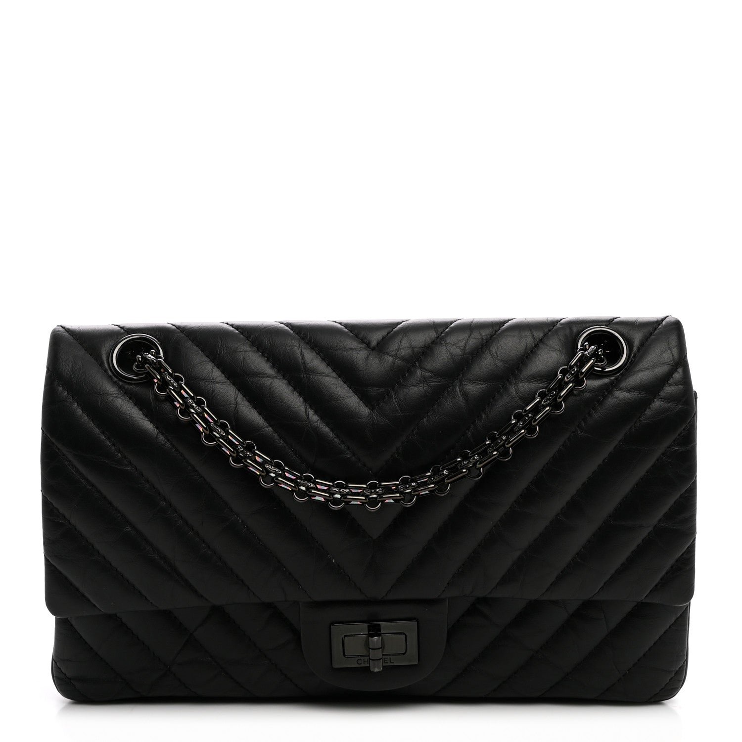 Chanel Aged Calfskin Chevron Quilted 2.55 Reissue 225 Flap So Black