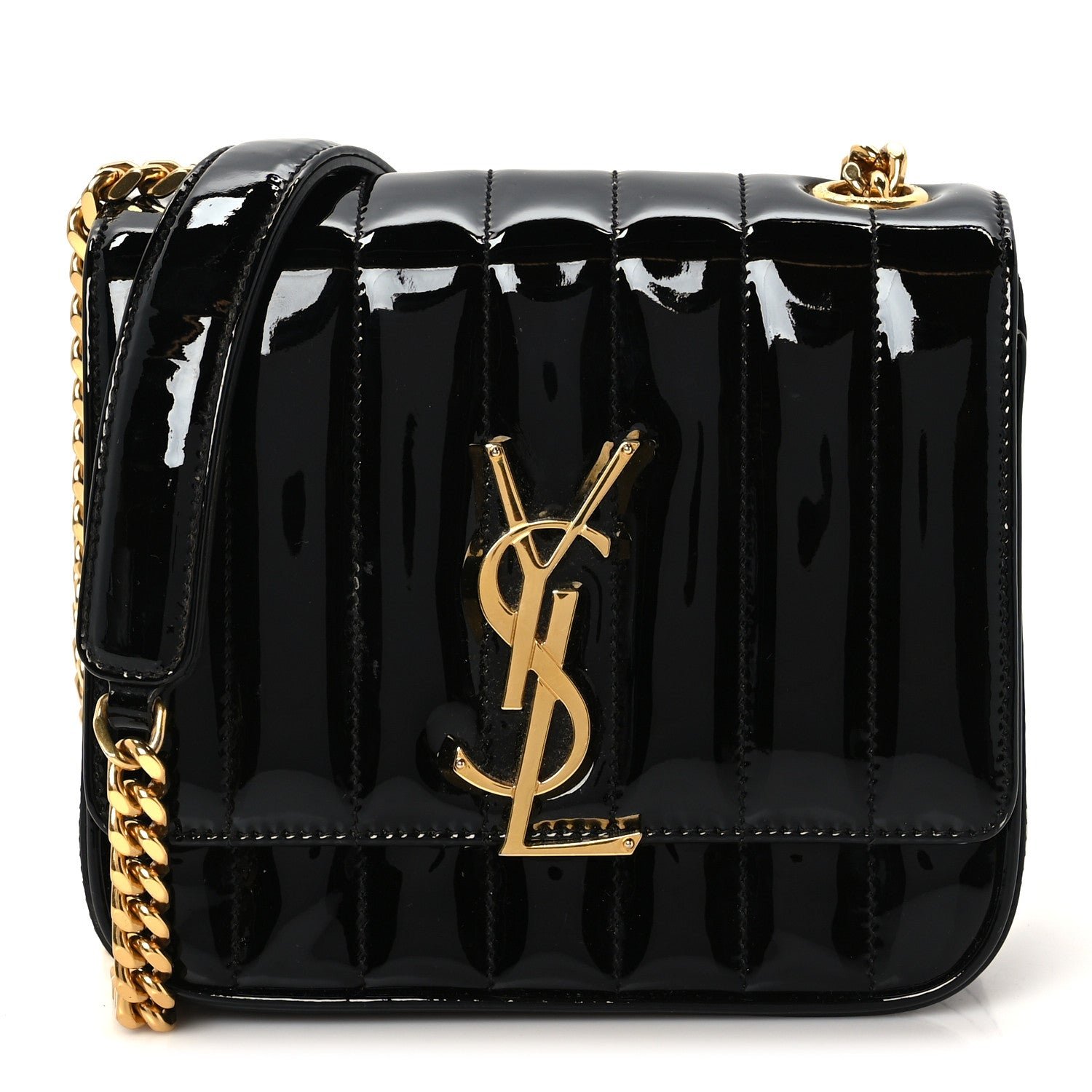 Saint Laurent Patent Calfskin Matelasse Monogram Small Vicky Chain Bag Black