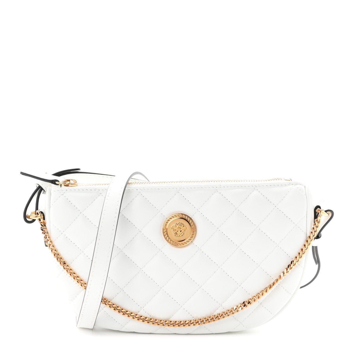 Versace Nappa Quilted La Medusa Half Moon Crossbody White