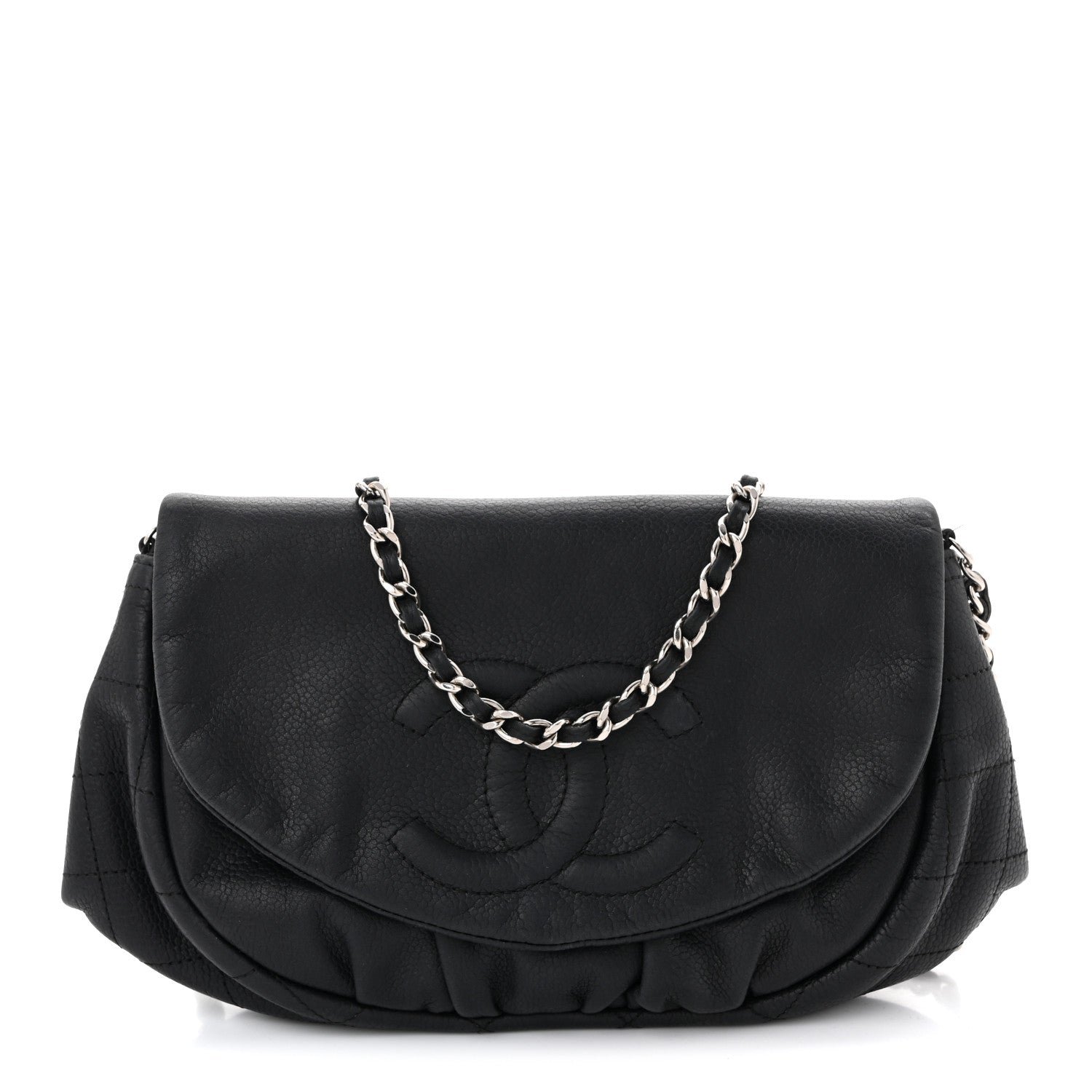 Chanel Lambskin Half Moon Wallet On Chain WOC Black