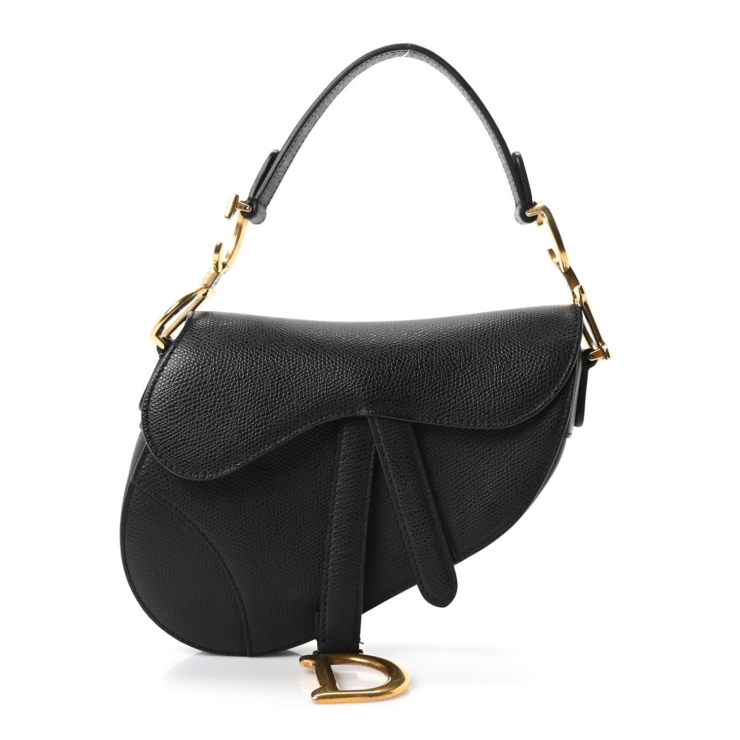 Grained Calfskin Mini Saddle Bag Black