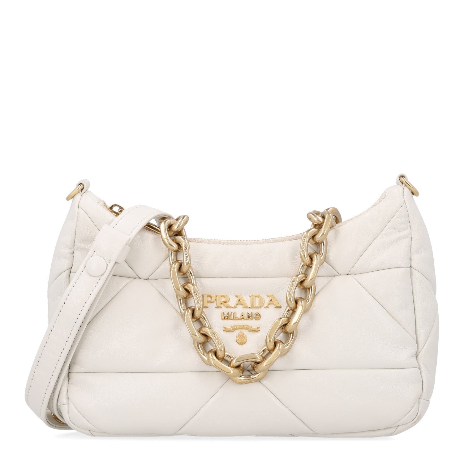 Prada Nappa Triangle Quilted Patchwork System Bag Bianco