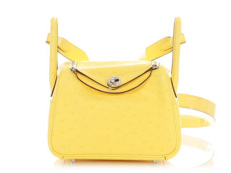 Hermes Jaune Citron Ostrich Boreal Mini Lindy 20 Palladium Hardware, 2020