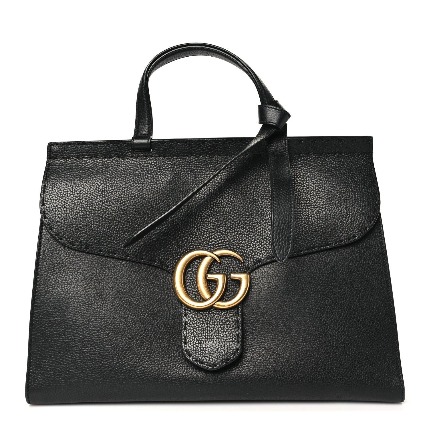 Gucci Calfskin Medium GG Marmont Top Handle Bag Black